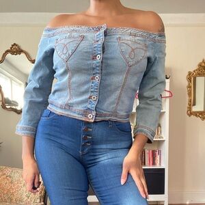 Y2K Fluid Jeans Off the Shoulder Top